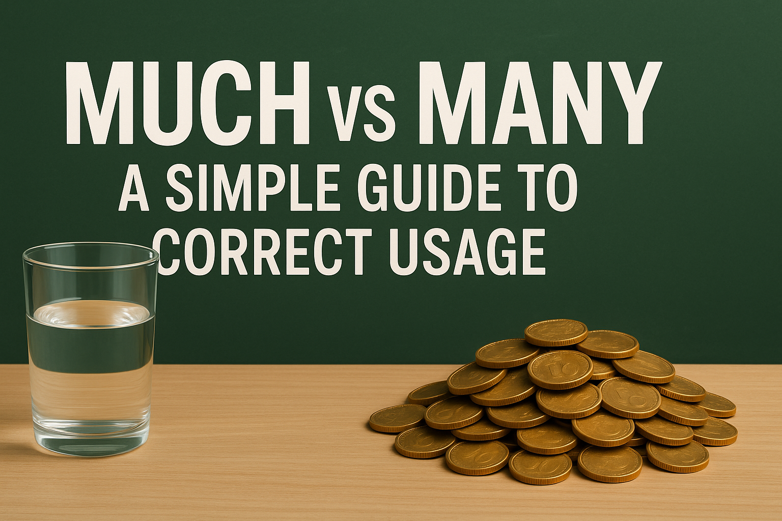 Generate an image for this website blog article with ratio of 16:9 "Much vs Many: A Simple Guide to Correct Usage " which must be according to real life story and attractive and there must not be spell mistakes.again saying donot make spell mistakes. and generate image for article and it must have real story background. please try to include setting according to topic mentioned in the article title. and try to create such image which looks attractive and lucrative. spelling should be clearly visible. would it not be possible for you to create such image which is according to the theme of the topic. i wish such image. i want my images like idiogram Ai take concept from there.