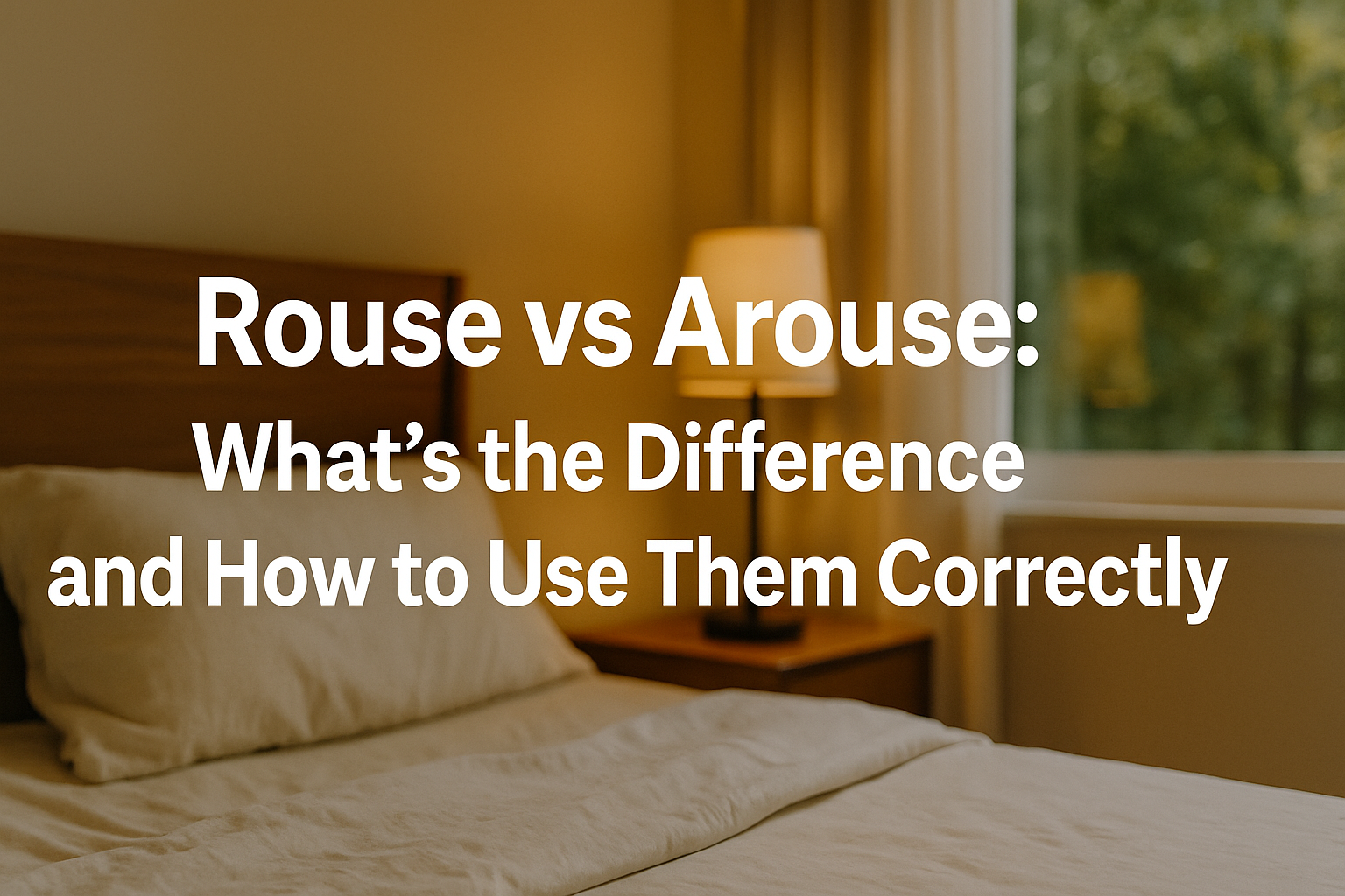 Generate an image for this website blog article with ratio of 16:9 "Rouse vs Arouse: What’s the Difference and How to Use Them Correctly " which must be according to real life story and attractive and there must not be spell mistakes.again saying donot make spell mistakes. and generate image for article and it must have real story background. please try to include attractive setting seen in it. and try to create different in each image. spelling should be clearly visible.